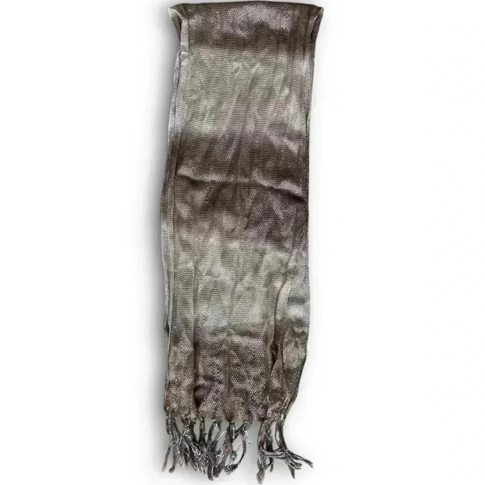 Y2K Scarf Ombré Stripe Beige Knit Metallic Fringe Boho Chic Coquette Cottagecore